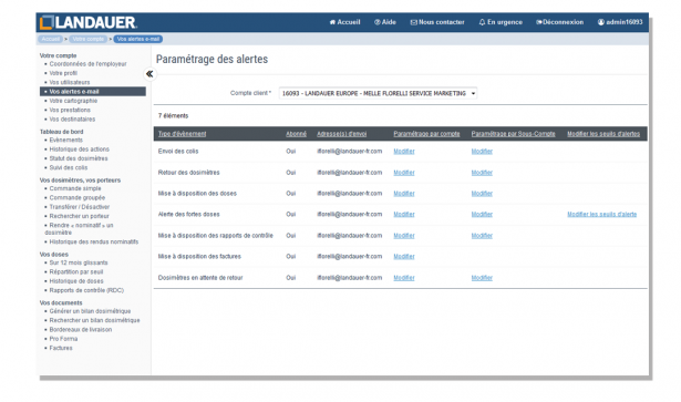 Configuration d’alertes radioprotection