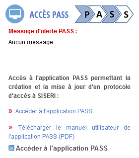 Accès PASS en bas de la page SISERI