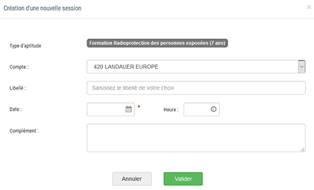 Créer une nouvelle date de formation radioprotection travailleurs